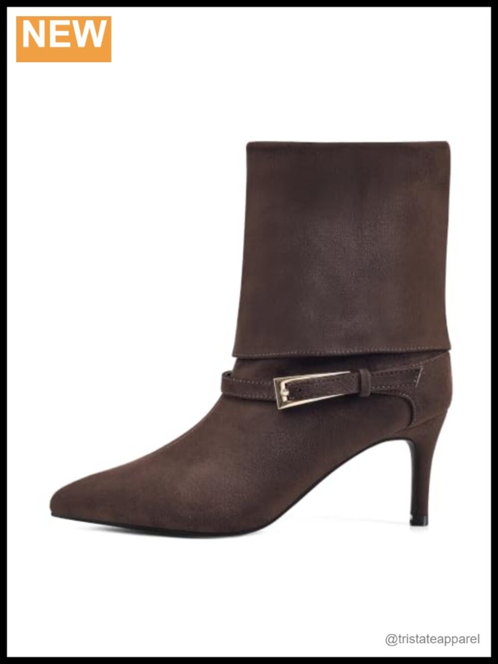 Faux Leather Fold Over Kitten Heel Ankle Booties Pointed Toe Zip Side